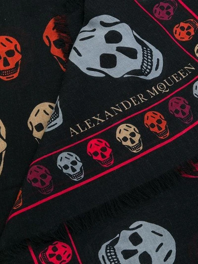 Shop Alexander Mcqueen Frayed Skull Print Scarf - Black