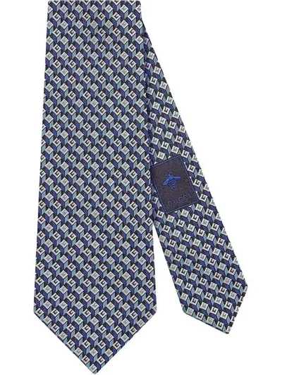 Shop Gucci 3-d G Silk Tie In Blue