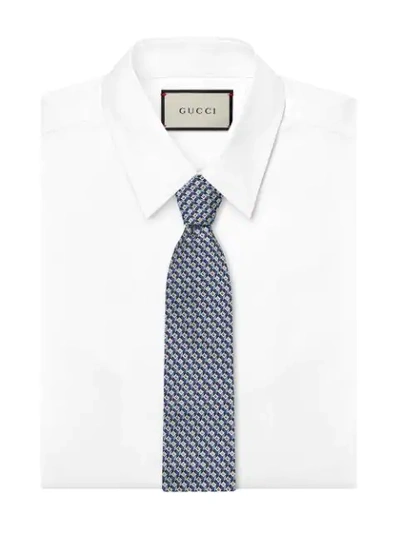 Shop Gucci 3-d G Silk Tie In Blue