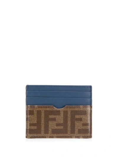 Shop Fendi Logo Print Card Holder In Blue