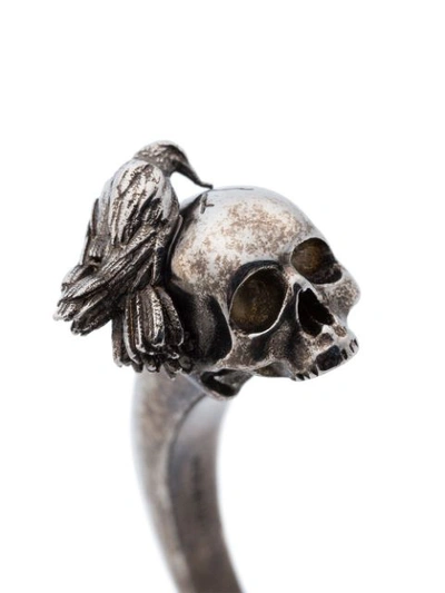 Shop Alexander Mcqueen Silver Skull Head Metal Bangle In Metallic