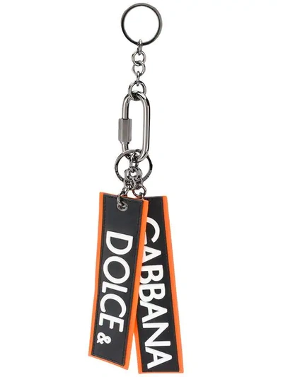 Shop Dolce & Gabbana Logo Tag Keyring In Orange