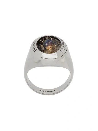 Shop Alexander Mcqueen Stone Embellished Signet Ring In Silver