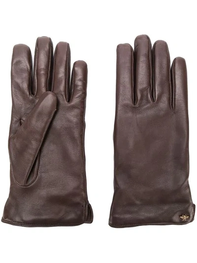 Shop Gucci Bee Motif Gloves In Brown