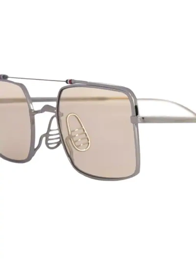 Shop Thom Browne Square Aviator Sunglasses In Silver