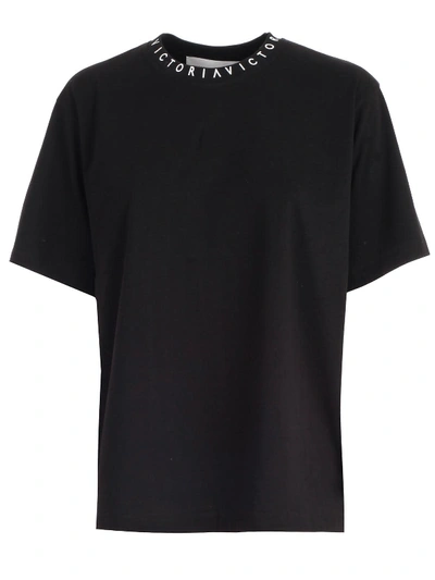 Shop Victoria Victoria Beckham T-shirt W/logo On Neck In Black White
