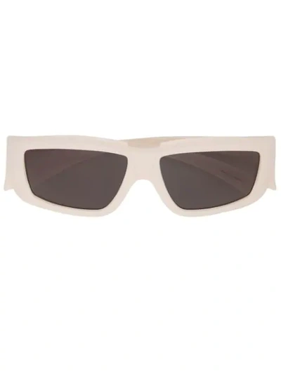 Shop Rick Owens Rectangular Frame Sunglasses In White
