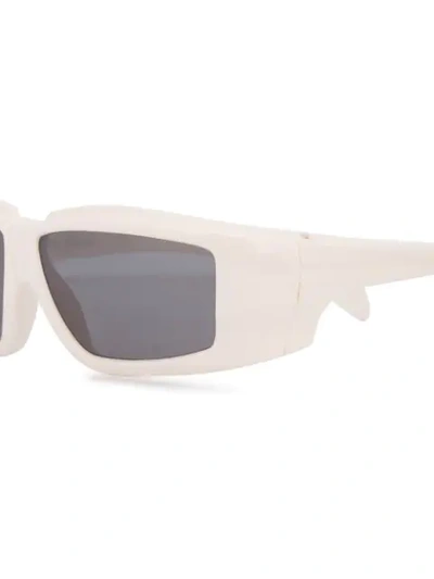 Shop Rick Owens Rectangular Frame Sunglasses In White
