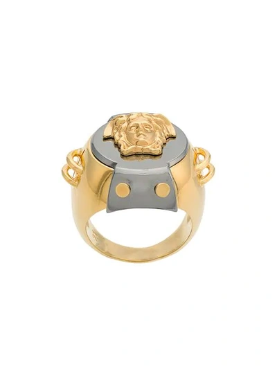 Shop Versace Armour Medusa Ring In Metallic