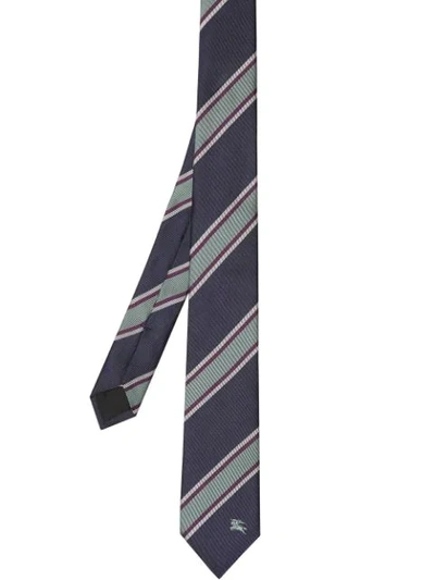 Shop Burberry Slim Cut Striped Silk Jacquard Tie In Blue