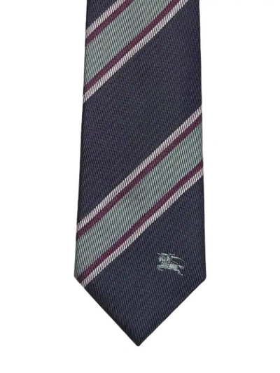 Shop Burberry Slim Cut Striped Silk Jacquard Tie In Blue