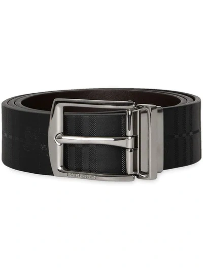 Shop Burberry Reversible Ekd Check Leather Belt In Black