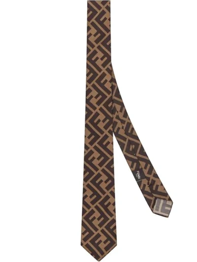 Shop Fendi Ff Monogram Tie In Brown