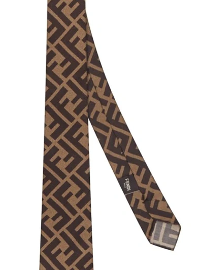 Shop Fendi Ff Monogram Tie In Brown