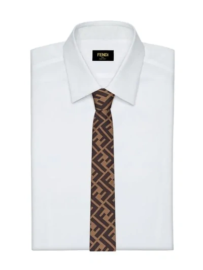 Shop Fendi Ff Monogram Tie In Brown