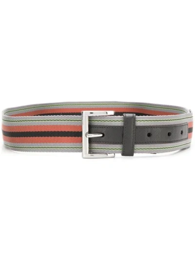 Shop Prada Striped Woven Belt - Grey