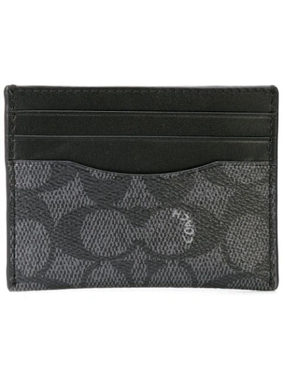 Shop Coach Signature Canvas Card Case In Grey ,black