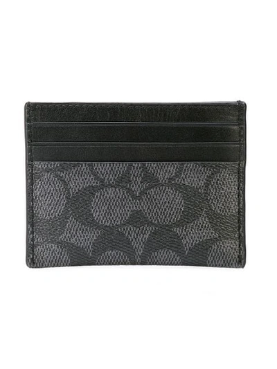 Shop Coach Signature Canvas Card Case In Grey ,black