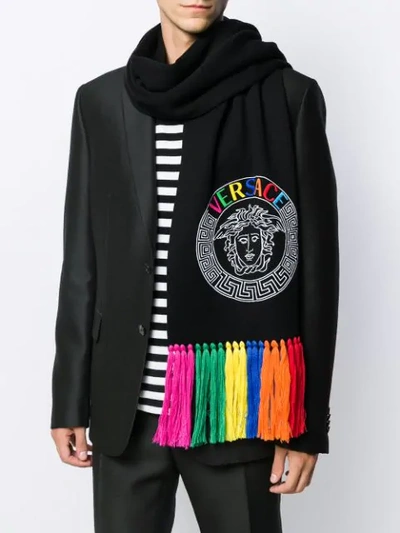 Shop Versace Embroidered Medusa Head Scarf In Black