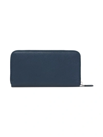 Shop Prada Saffiano Leather Logo Wallet - Blue