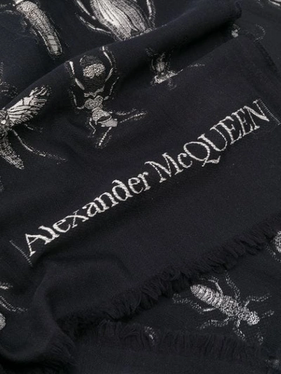 Shop Alexander Mcqueen Insect Frayed-edge Scarf In Black