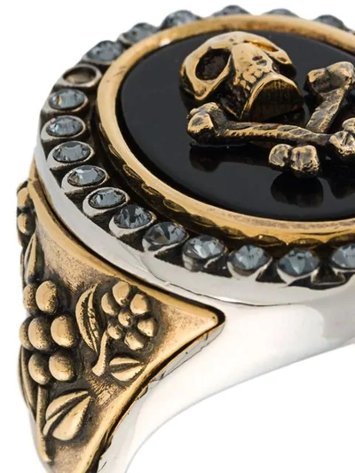 Shop Alexander Mcqueen Skull & Crossbones Ring In Metallic