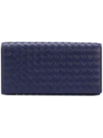 Shop Bottega Veneta Intrecciato Weave Foldover Wallet In Blue