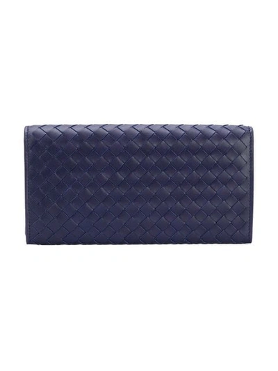 Shop Bottega Veneta Intrecciato Weave Foldover Wallet In Blue