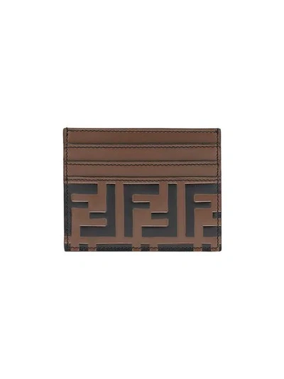 Shop Fendi Ff Logo Card Holder In Brown
