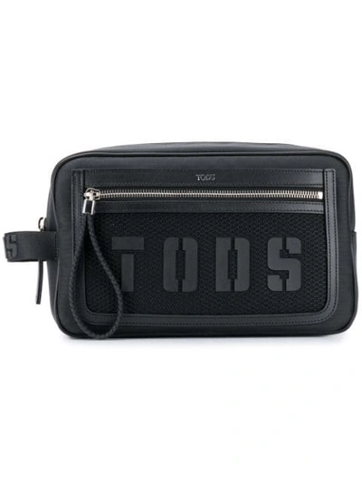 Shop Tod's Logo Wash Bag In Black