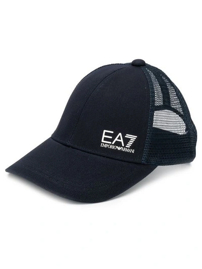 Shop Ea7 Emporio Armani Logo Print Cap - Blue