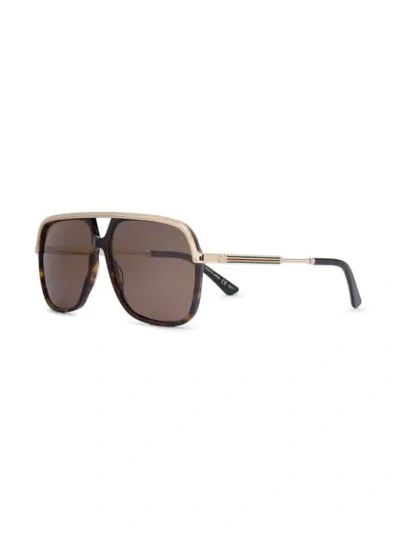 Shop Gucci Tortoiseshell Rectangular-frame Metal Sunglasses In Brown