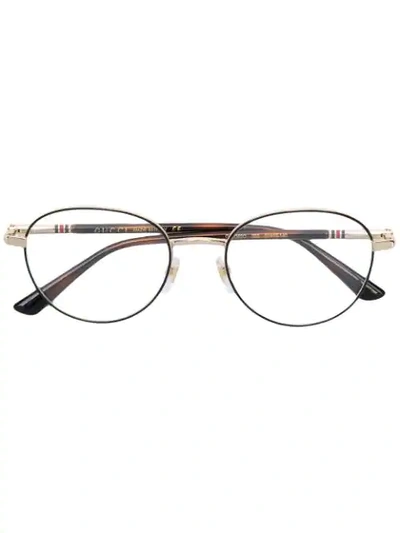 Shop Gucci Web Detail Round Frame Glasses In Black