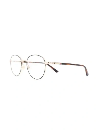 Shop Gucci Web Detail Round Frame Glasses In Black