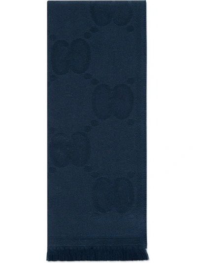 Shop Gucci Wool Scarf With Gg Motif In Blue