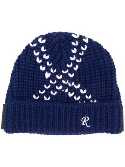 Shop Raf Simons Contrast Stitch Beanie Hat In Blue
