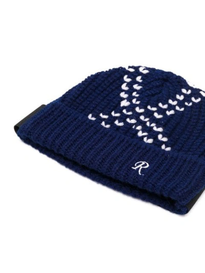 Shop Raf Simons Contrast Stitch Beanie Hat In Blue