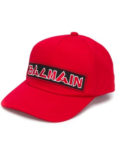 Shop Balmain Baseballkappe Mit Logo-stickerei In Red