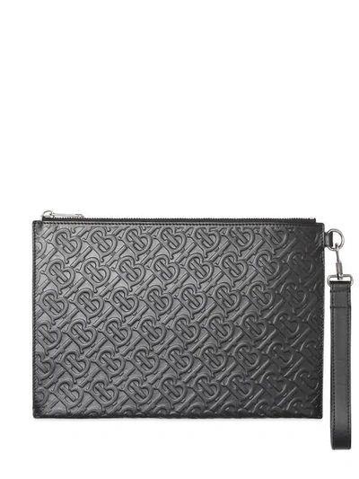 Shop Burberry Monogram Leather Zip Pouch In Black