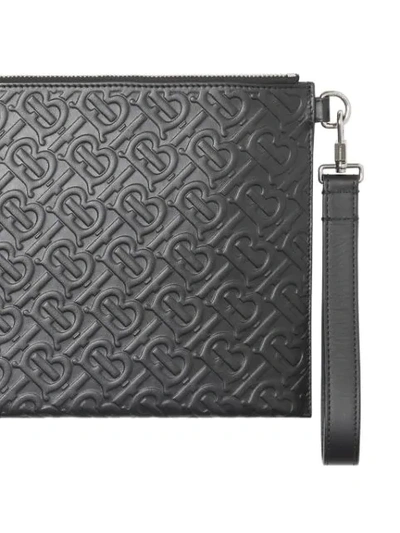 Shop Burberry Monogram Leather Zip Pouch In Black