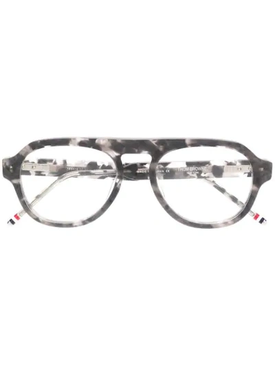 Shop Thom Browne Grey Tortoise Glasses