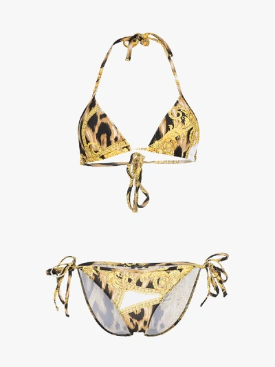 Shop Versace Halterneck Baroque Print Bikini In Black