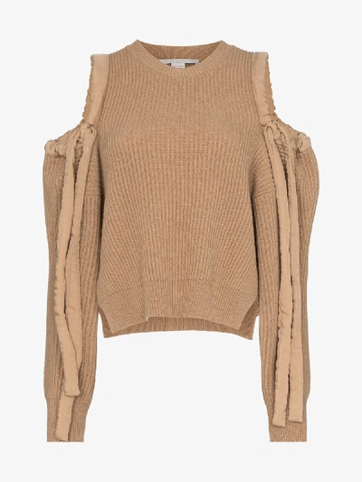 Shop Stella Mccartney Cold-shoulder Cashmere Jumper In 109 - Neutrals