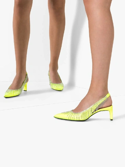 Shop Area Neon Yellow 50 Embellished Slingback Pumps In 115 - Yellow