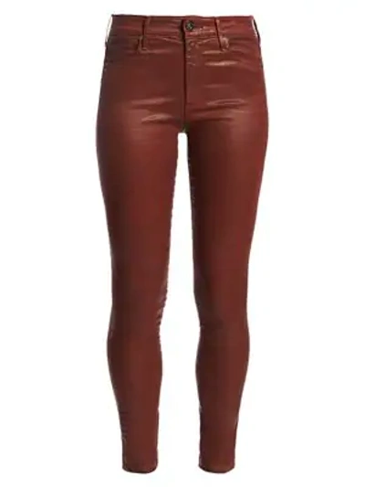 Shop Ag Farrah Leatherette Mid-rise Ankle Skinny Jeans In Rich Crimson