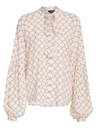Shop 7 For All Mankind Printed Tieneck Blouse In Soft White
