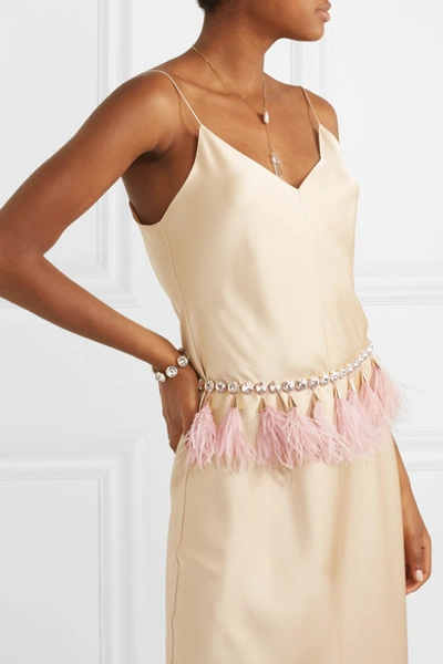 Shop Rosantica Revolution Crystal-embellished Gold-tone And Feather Belt In Pink