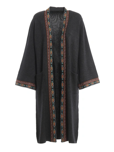 Shop Etro Ethnic Embroidered Cashmere Blend Cardigan In Grey