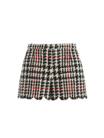 Shop Red Valentino Houndstooth Wool Blend Scalloped Short Pants In Multicolour