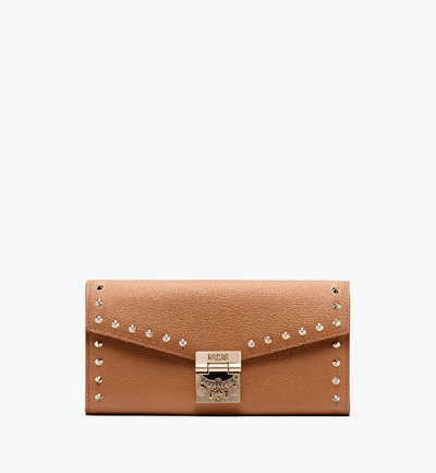 Shop Mcm Patricia Crossbody Wallet In Studded Park Ave Leather In Biscuit